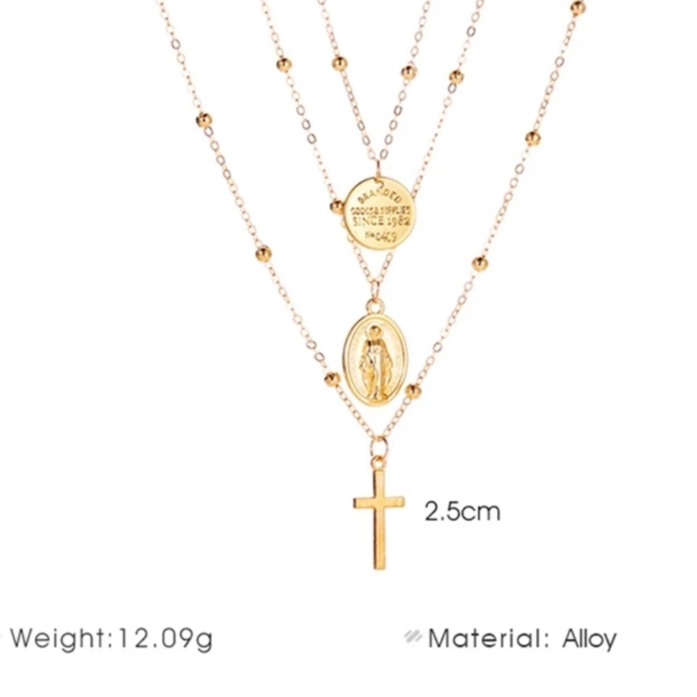 Goldtone Cross Layered Necklace - Picture 5 of 6